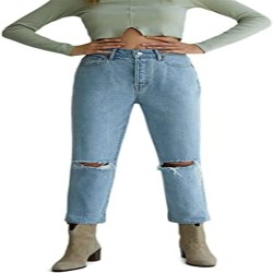 Women's Light Blue High Waisted Straight Leg Jeans