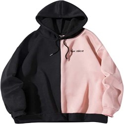 Colorblock Letter Embroidery Long Sleeve Drawstring Hoodie Sweatshirt