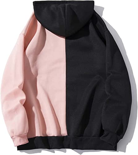 Colorblock Letter Embroidery Long Sleeve Drawstring Hoodie Sweatshirt