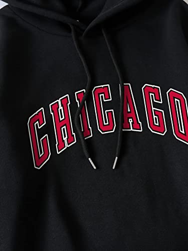 Colorblock Letter Embroidery Long Sleeve Drawstring Hoodie Sweatshirt