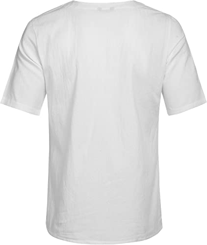 Men Casual Cotton Linen T Shirt Short Sleeve Beach Lace Up Hippie Shirt