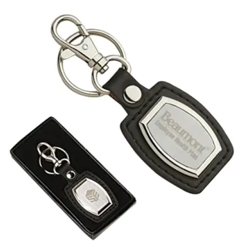 Leather & Brushed Plate Keyring