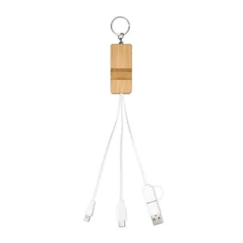 Bamboo Phone Holder Keyring With Charging Cables