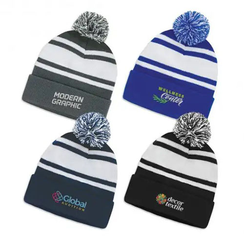 Striped Pom Pom Beanies