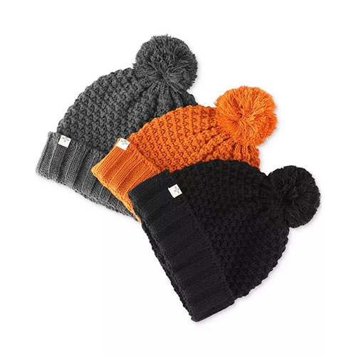 Textured-Knit Cuffed Pom-Pom Beanies