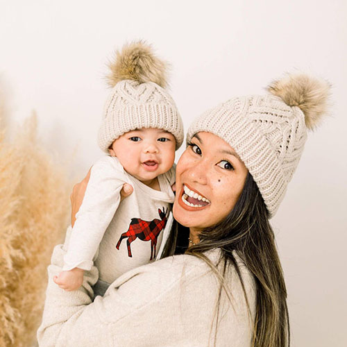 Oatmeal Pom Pom Beanie Hat