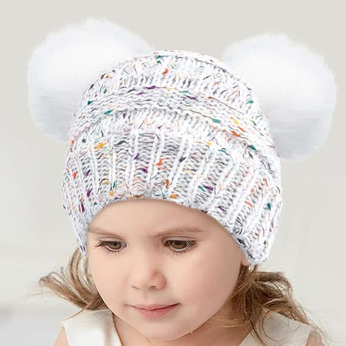 Multi-Color Ear Double Pom Pom Beanie Hat