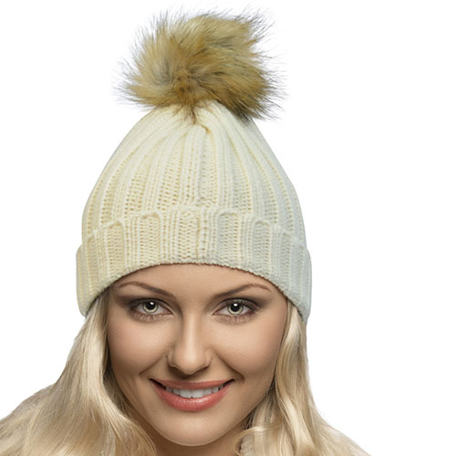 Real Large Faux Fur Pom Pom Beanie Hat