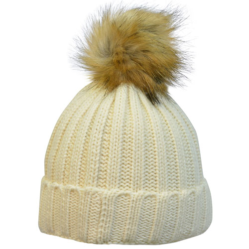 Real Large Faux Fur Pom Pom Beanie Hat