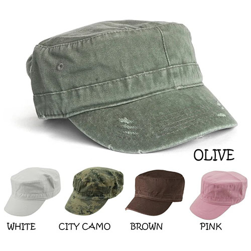 Army Cap-Military Style Distressed Washed Cotton