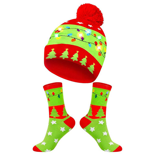 MGparty Christmas Hat Xmas LED Light Up Beanie Knit Hats