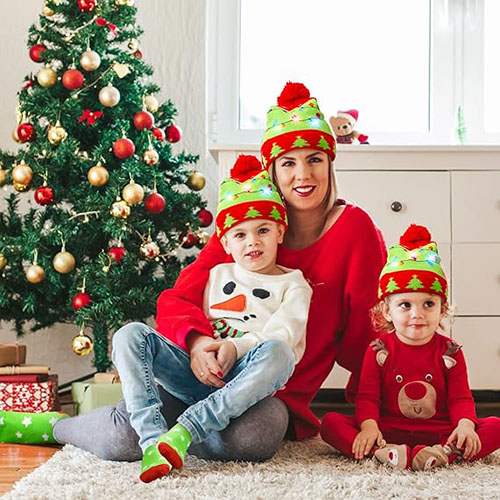 MGparty Christmas Hat Xmas LED Light Up Beanie Knit Hats