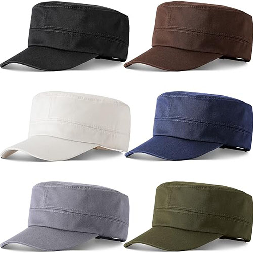 Basic Army Vintage Military Cap Adjustable Cotton Twill Flat Top