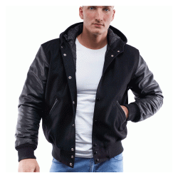 Leather Sleeves Hoodie Letterman Jacket