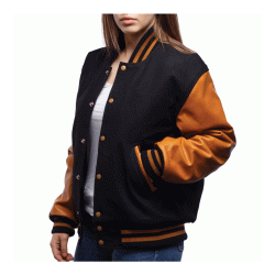 Old Gold Leather Sleeves Letterman Jacket