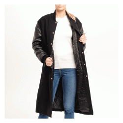 Wool Body & Black Leather Sleeves Letterman Coat